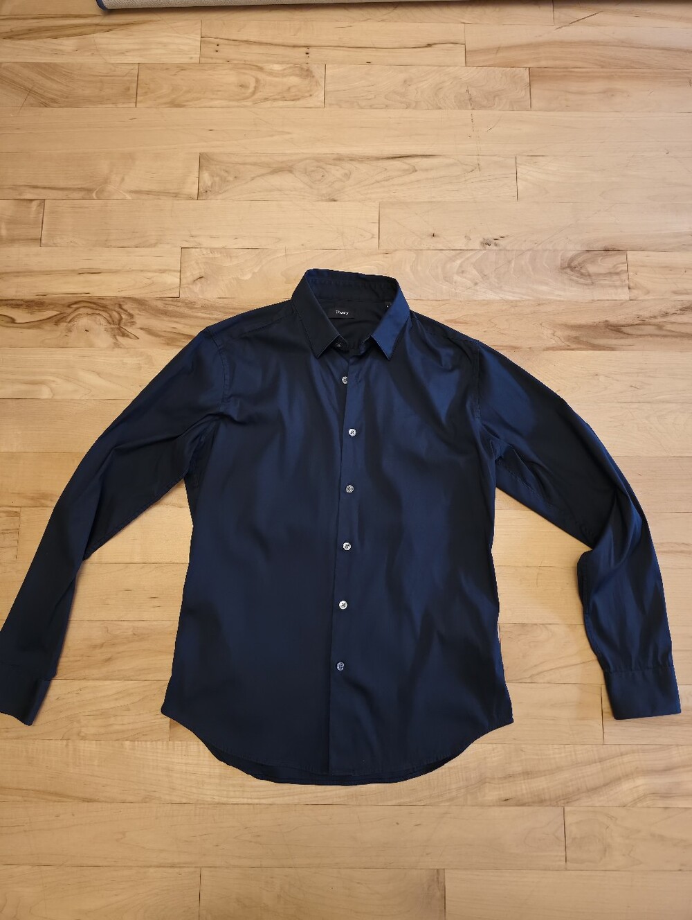 Theory Sylvain Precise 2 Navy Stretch Button Down Shirt Men's Small